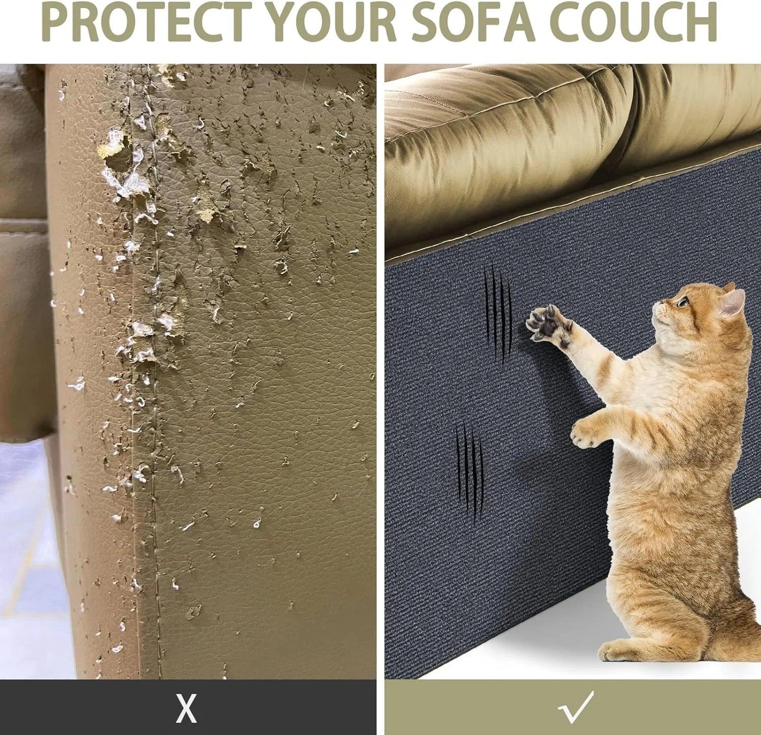 Cat scratch furniture protector, cuttable self-adhesive carpet pad instead of cat tree shelf