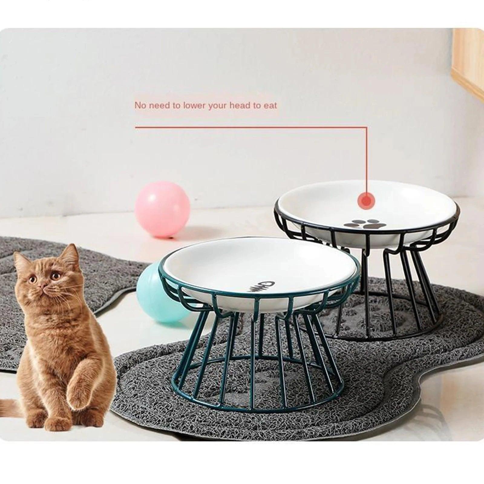 Ceramic Raised Pet Bowl Food Water Treats for Cats & Dogs Supplies Outdoor Feeding Drinking Accessories Doggie Cat Stand Bowl