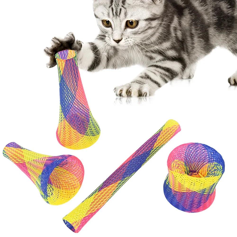 10 Cat Spring Toy Stick Freely Folding Spring Shape Multi-Color Cat Bouncing Kitten Toys Cat Interactive Toys Pet Supplies