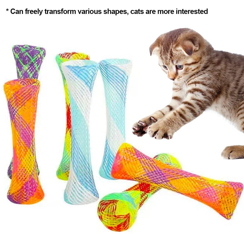 10 Cat Spring Toy Stick Freely Folding Spring Shape Multi-Color Cat Bouncing Kitten Toys Cat Interactive Toys Pet Supplies