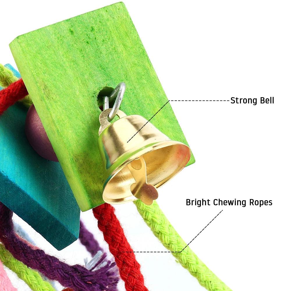 Parrot Chew Toy Multicolored Wooden Cotton Rope Birds Toy Bite Bridge Parrot Foraging Tearing Cockatiels Training Hang Swings