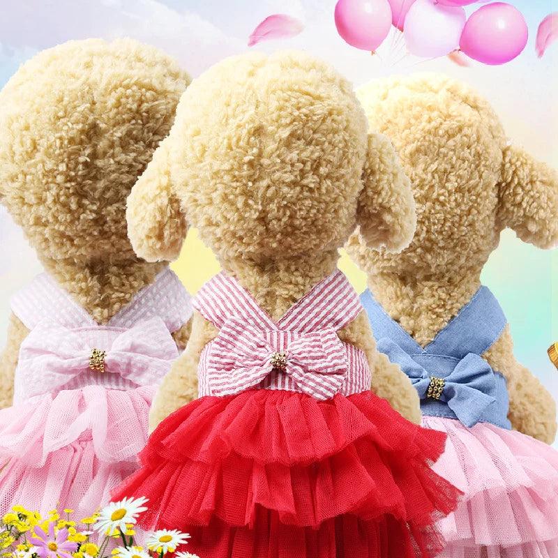 Dog Dress Puppy Summer Clothes Pet Dog Clothing Striped Suspender Mesh Skirt for Small Medium Dogs Apparel Pet Product Supplies