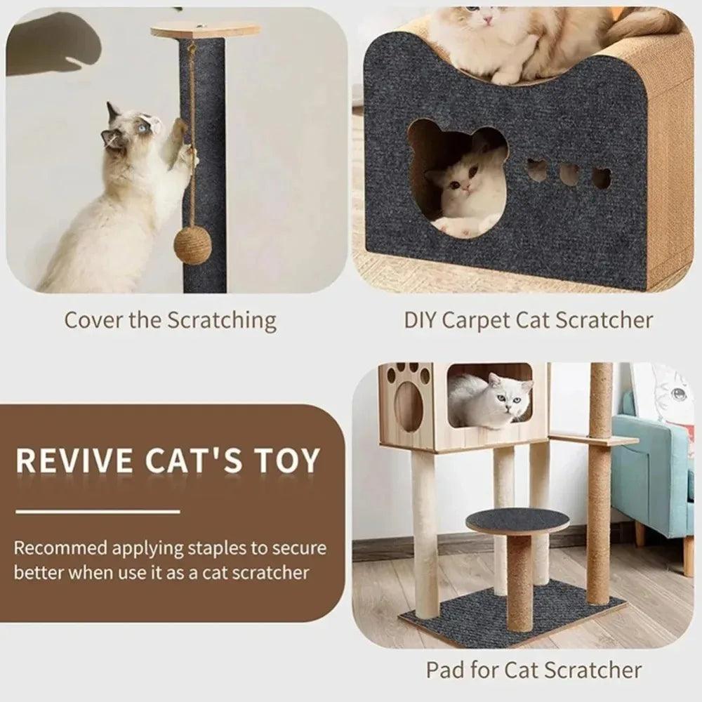 Cat scratch furniture protector, cuttable self-adhesive carpet pad instead of cat tree shelf