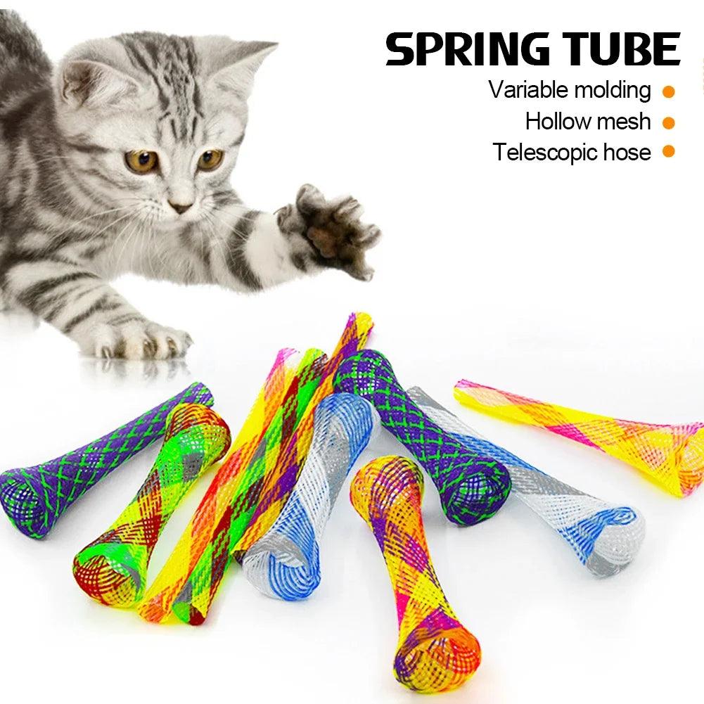 10 Cat Spring Toy Stick Freely Folding Spring Shape Multi-Color Cat Bouncing Kitten Toys Cat Interactive Toys Pet Supplies