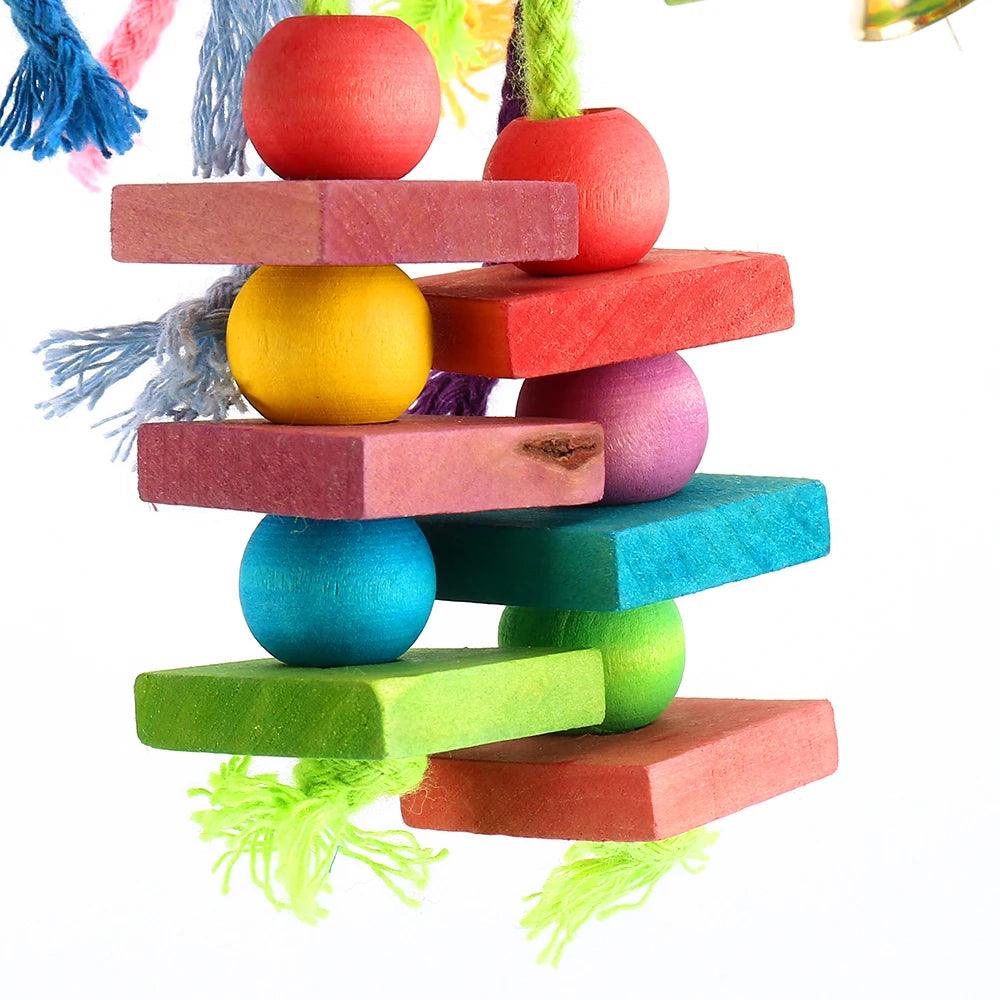 Parrot Chew Toy Multicolored Wooden Cotton Rope Birds Toy Bite Bridge Parrot Foraging Tearing Cockatiels Training Hang Swings